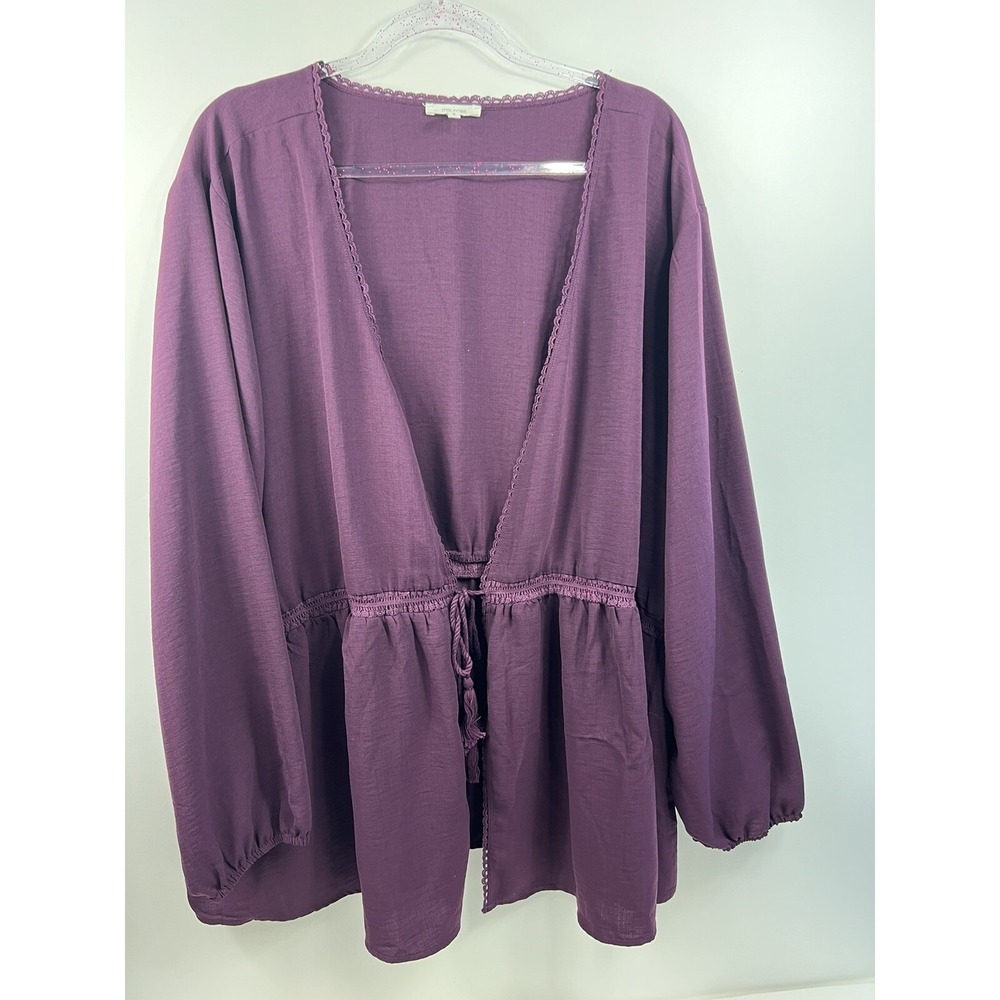 Maurices Kimono Open Top Women's Plus Size 4 Purple Tie‎ Waist Long Sleeve